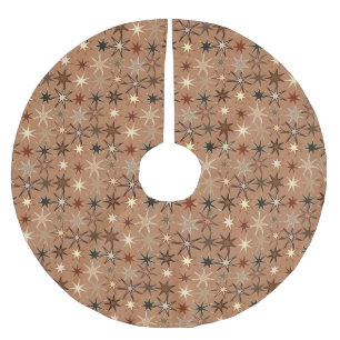 Modern Starburst Print, Coffee Brown and Beige Brushed Polyester Tree Skirt