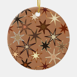 Modern Starburst Print, Coffee Brown and Beige Ceramic Tree Decoration