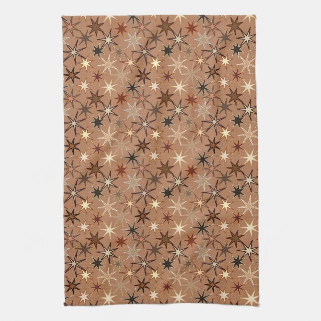Modern Starburst Print, Coffee Brown and Beige  Tea Towel (Vertical)