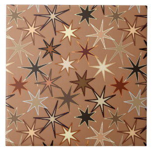 Modern Starburst Print, Coffee Brown and Beige Tile