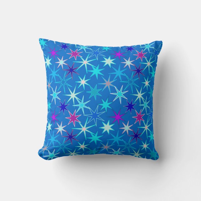 Modern Starburst Print, Deep Cerulean Blue Cushion (Front)