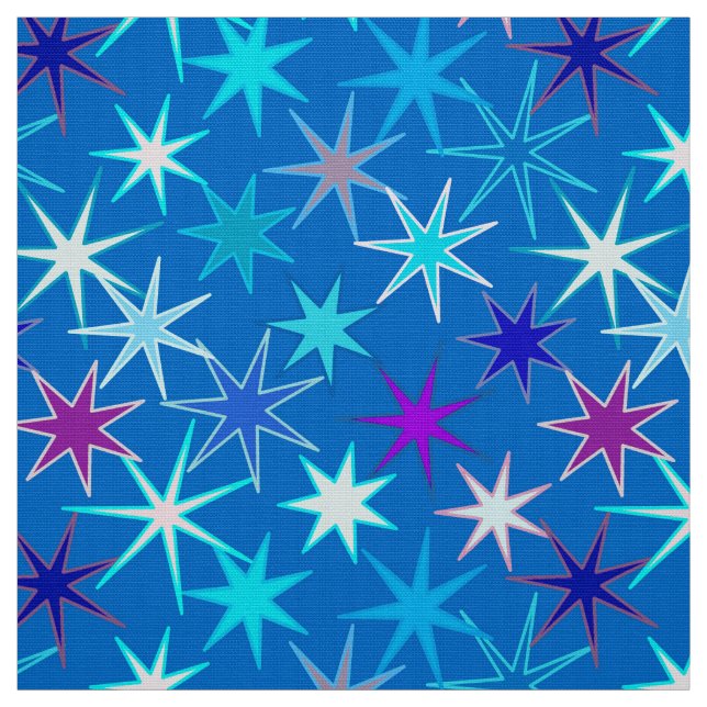 Modern Starburst Print, Deep Cerulean Blue Fabric (Swatch)