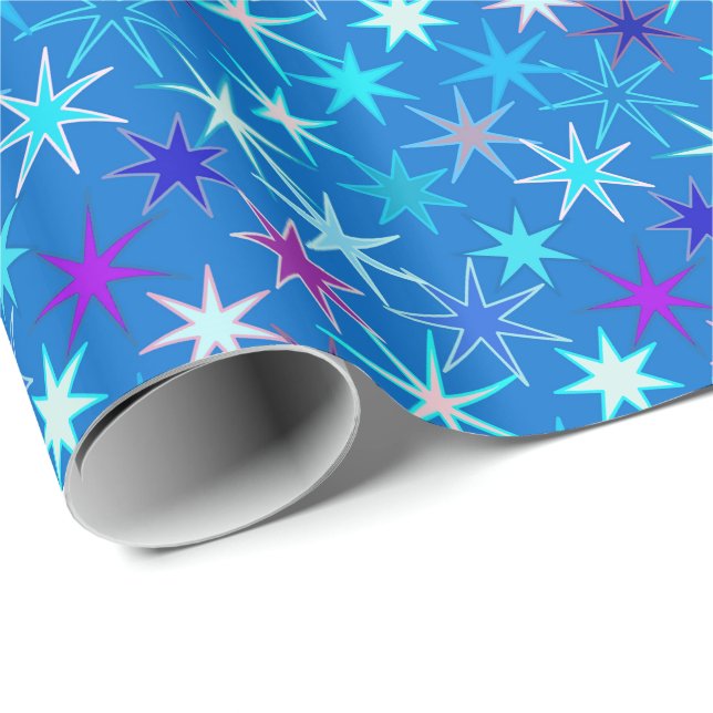 Modern Starburst Print, Deep Cerulean Blue Wrapping Paper (Roll Corner)