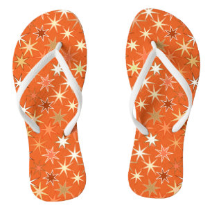 Modern Starburst Print, Deep Mandarin Orange  Flip Flops