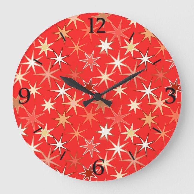Modern Starburst Print, Deep Mandarin Orange Large Clock (Front)