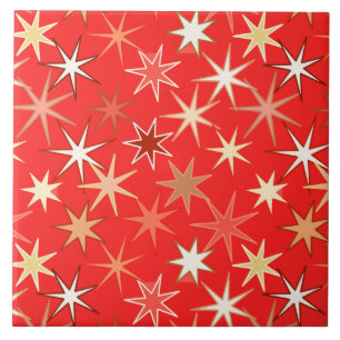 Modern Starburst Print, Deep Mandarin Orange Tile