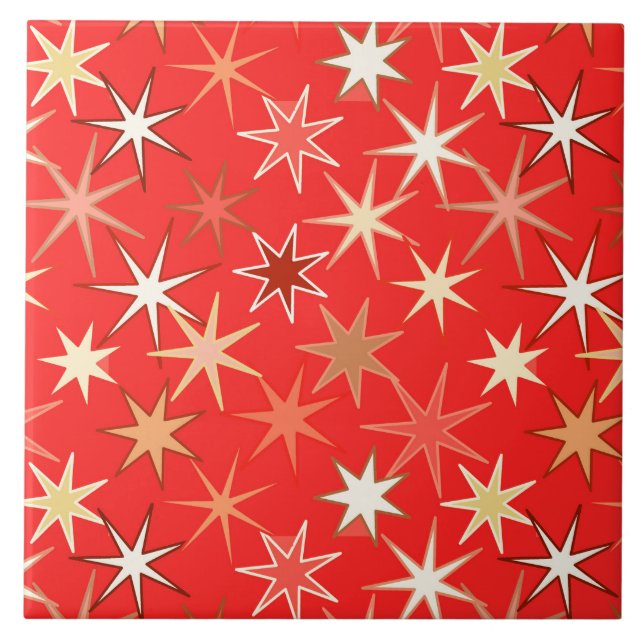Modern Starburst Print, Deep Mandarin Orange Tile (Front)
