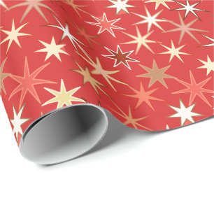 Modern Starburst Print, Deep Mandarin Orange Wrapping Paper