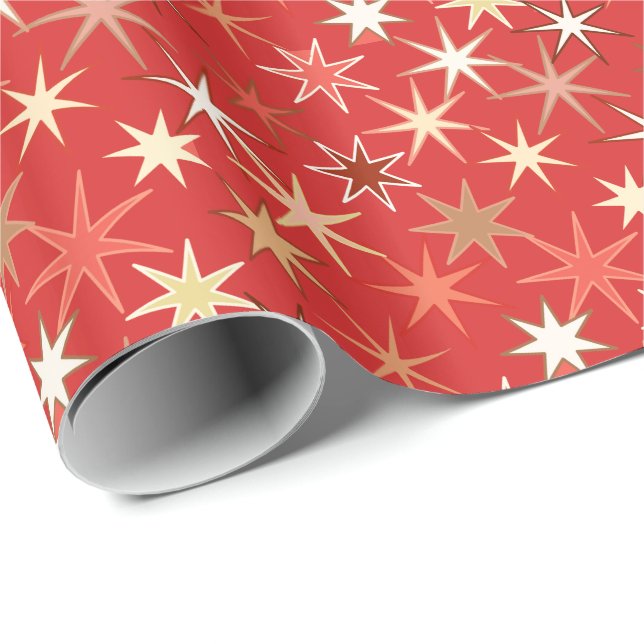 Modern Starburst Print, Deep Mandarin Orange Wrapping Paper (Roll Corner)