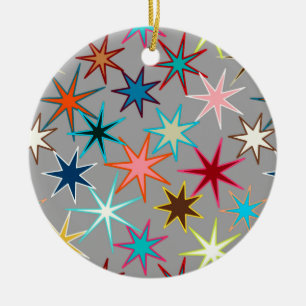 Modern Starburst Print, Jewel Colours on Grey Ceramic Tree Decoration