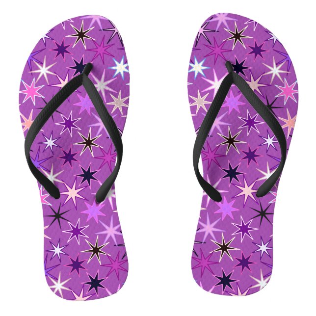 Modern Starburst Print, Violet Purple and Orchid  Flip Flops (Footbed)
