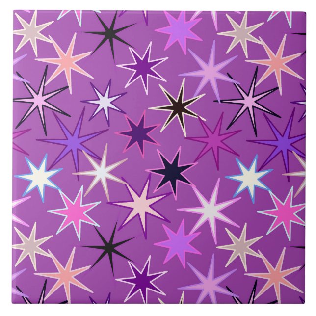 Modern Starburst Print, Violet Purple and Orchid Tile (Front)