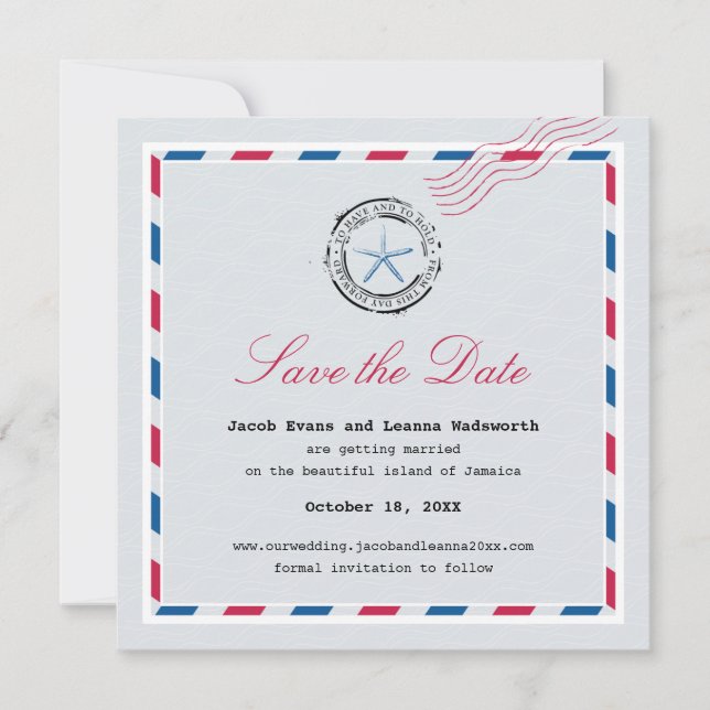 Modern Starfish Airmail Save the Date Invitation (Front)