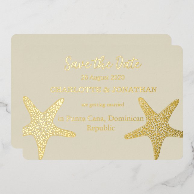 Modern  Starfish Beach Wedding Gold (Front/Back)
