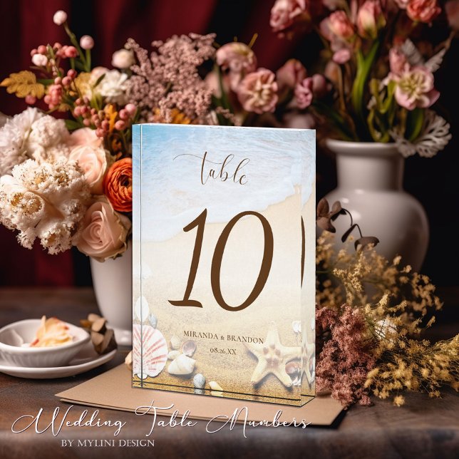 Modern Starfish Beach Wedding Table Number Photo Block (Creator Uploaded)