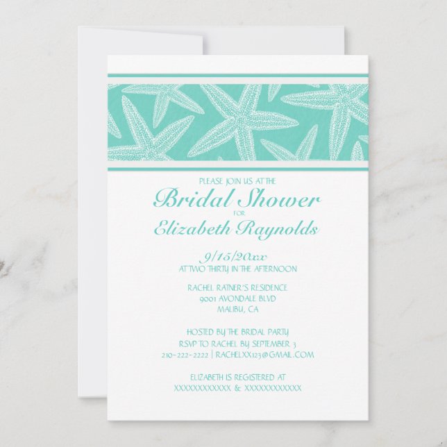 Modern Starfish Bridal Shower Invitations (Front)