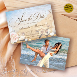 Modern Starfish Tropical Beach Save the Date Card
