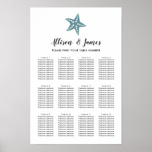 Modern Starfish Wedding Seating Chart, Blue Gray Poster