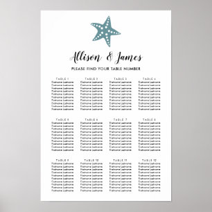 Modern Starfish Wedding Seating Chart, Blue Gray Poster