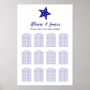 Modern Starfish Wedding Seating Chart Sign, Navy