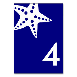 Modern Starfish Wedding Table Number Card, Navy