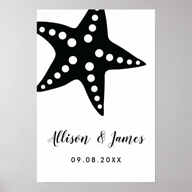 Modern Starfish Wedding Welcome Sign, Black Poster (Front)