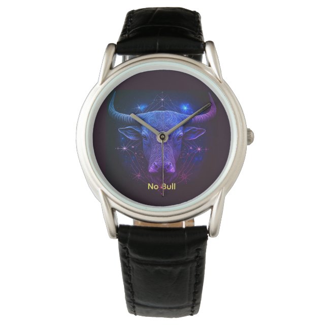 Modern Starry Blue "No Bull" Taurus Watch (Front)