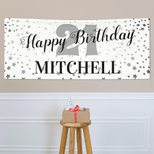 Modern Starry Happy Birthday Any Age & Name Banner