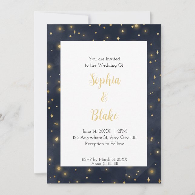 Modern Starry Night Celestial Wedding Invitation (Front)
