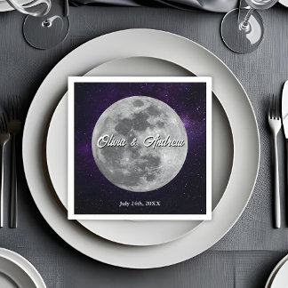 Modern Starry Night Full Monn Wedding  Napkin