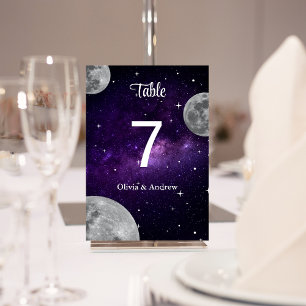 Modern Starry Night Full Moon Wedding Table Number