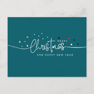 Modern Starry Night, Teal Typography Holiday Postcard