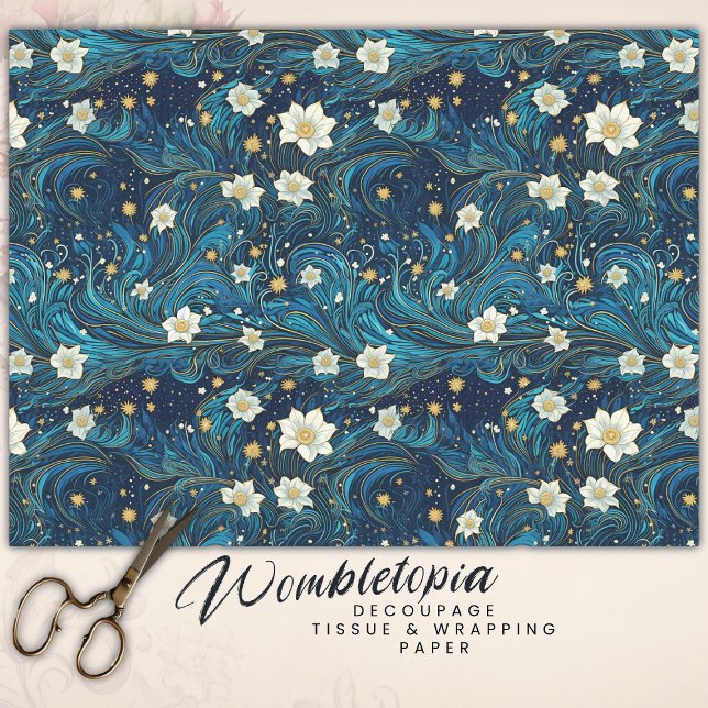 Modern Starry Night & White Lily Floral Decoupage Tissue Paper (Creator Uploaded)