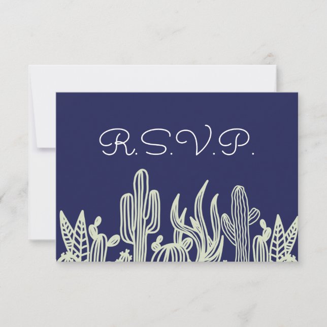 Modern Starry Sky and Cactus Navy Wedding RSVP (Front)