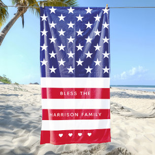 Modern Stars and Stripes Personalised Beach Towel