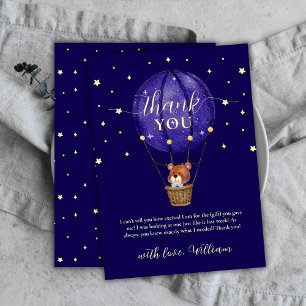 Modern Stars Bear Hot Air Balloon Boy Baby Shower Thank You Card