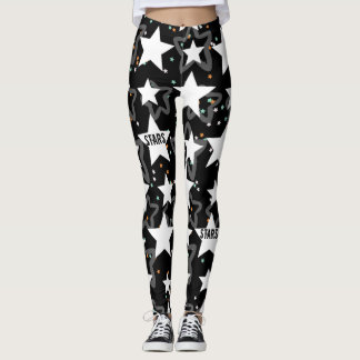 Modern stars black white pattern women  leggings