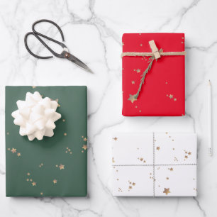 Modern Stars   Minimalist White Green Red Holiday Wrapping Paper Sheet
