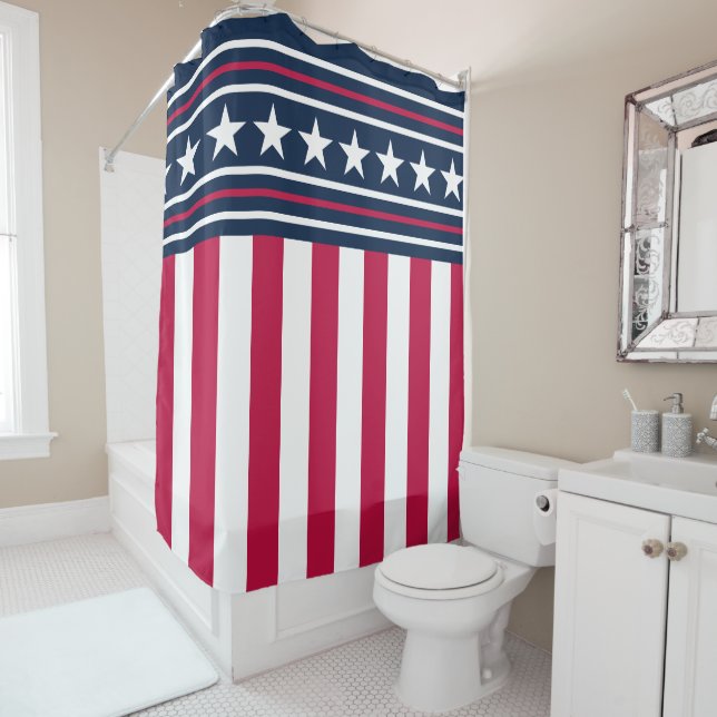 Modern Stars n Stripes Red White and Blue Shower Curtain (In Situ)