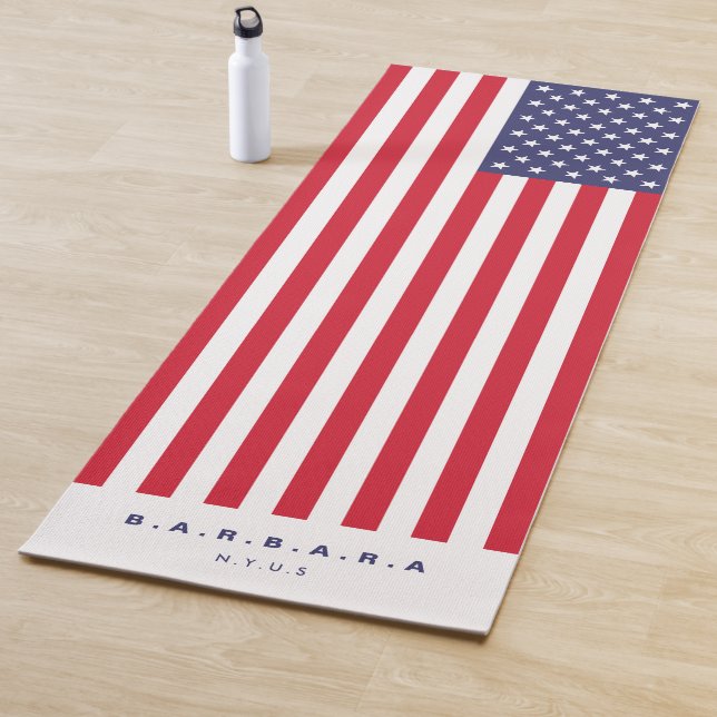 Modern Stars Stripes American Flag 4th of July Yoga Mat (In Situ)