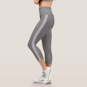 Modern Stars Stripes Light Grey Capri Leggings