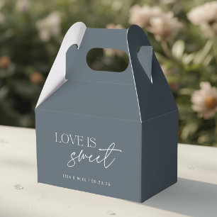 Modern Steel Blue Love is Sweet Wedding Favour Box