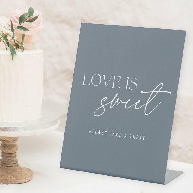 Modern Steel Blue Love is Sweet Wedding Table Pedestal Sign (Creator Uploaded)