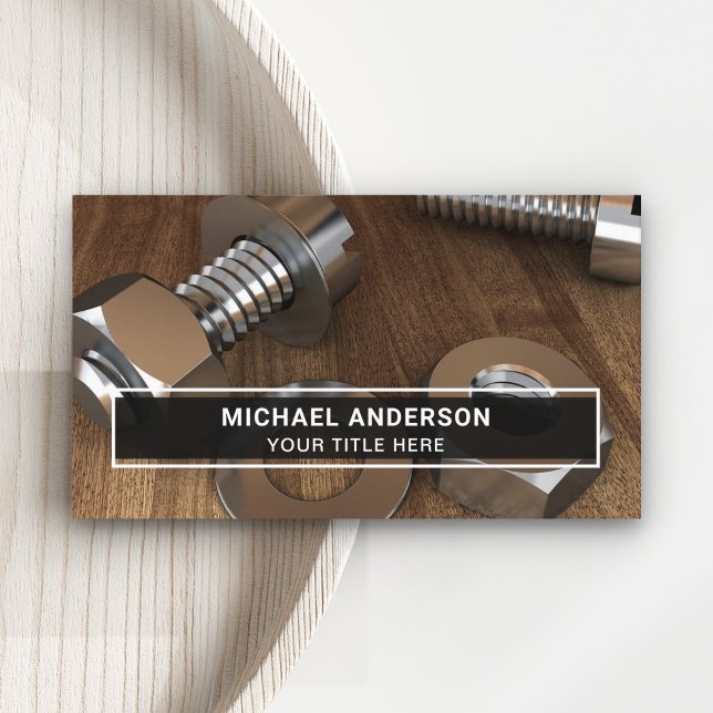 Modern Steel Bolt and Nut Fasteners Hardware Store Business Card (Creator Uploaded)