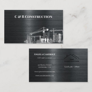 Modern Steel Metal Background Construction Company Business Card