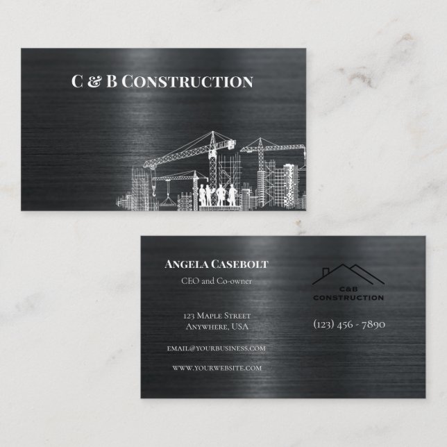 Modern Steel Metal Background Construction Company Business Card (Front/Back)