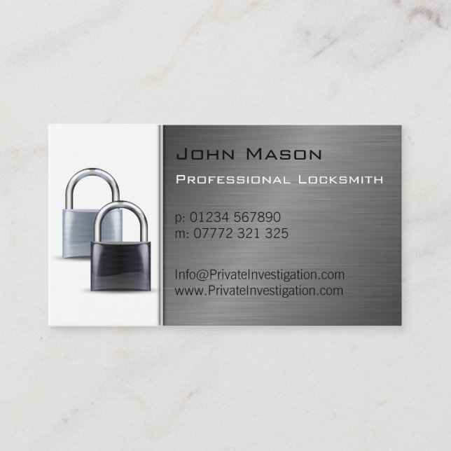 Modern Steel Padlock, Locksmith Business Card (Front)