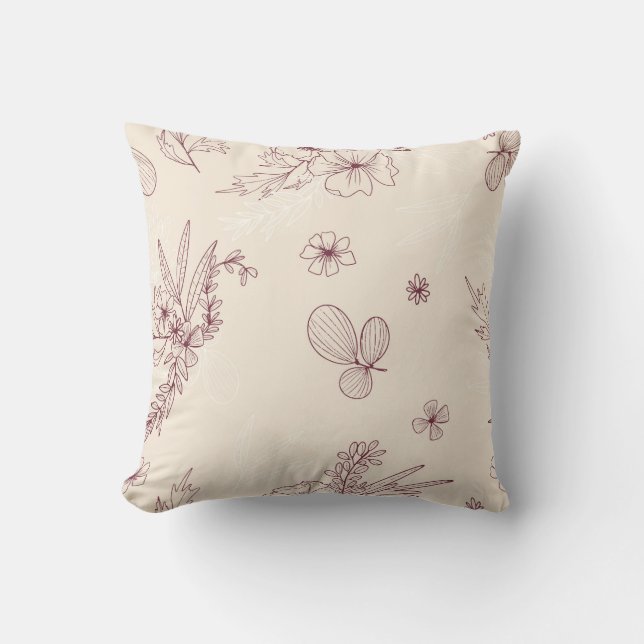 Modern Stencil Creme Floral Throw Pillow (Front)