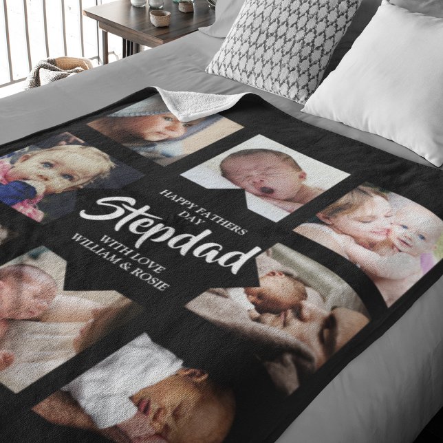 Modern Stepdad Fathers Day | Photo Collage Fleece Blanket (Creator Uploaded)