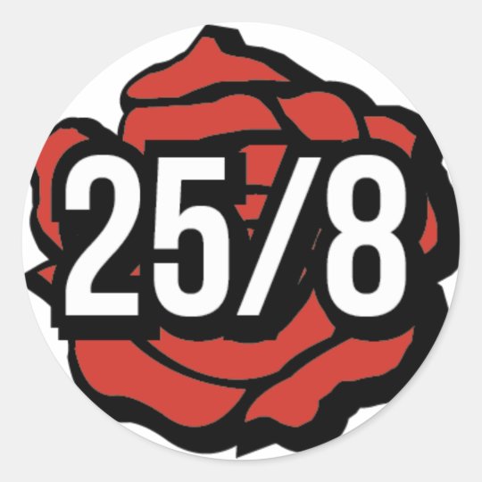 modern sticker with classic 25/8 and rose.